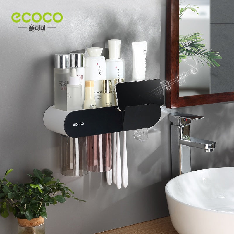 Ecoco Magnetic Toothbrush Holder, Automatic Toothpaste Dispenser, and Storage Rack