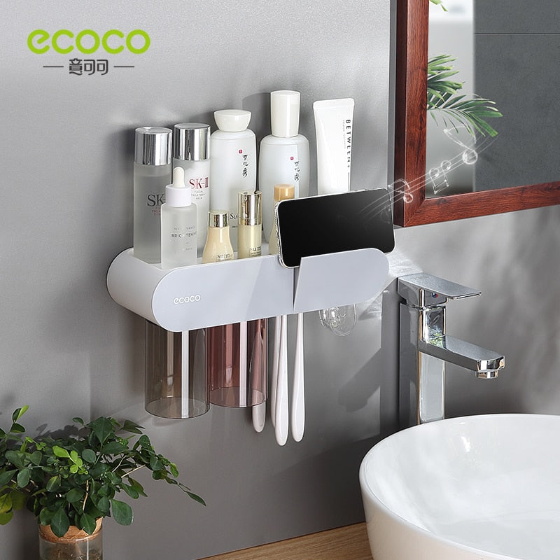 Ecoco Magnetic Toothbrush Holder, Automatic Toothpaste Dispenser, and Storage Rack